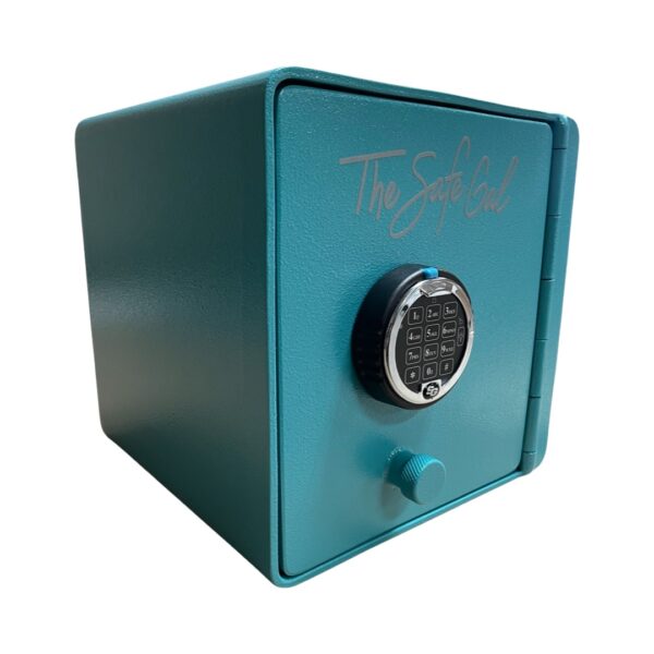Cube Safe In Turquoise Closed Front Left Slant View