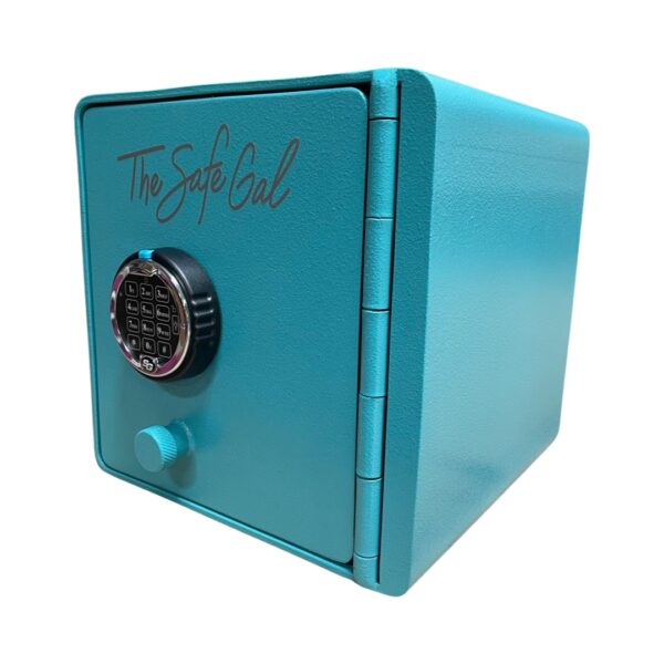 Cube Safe In Turquoise Closed Front Right Slant View